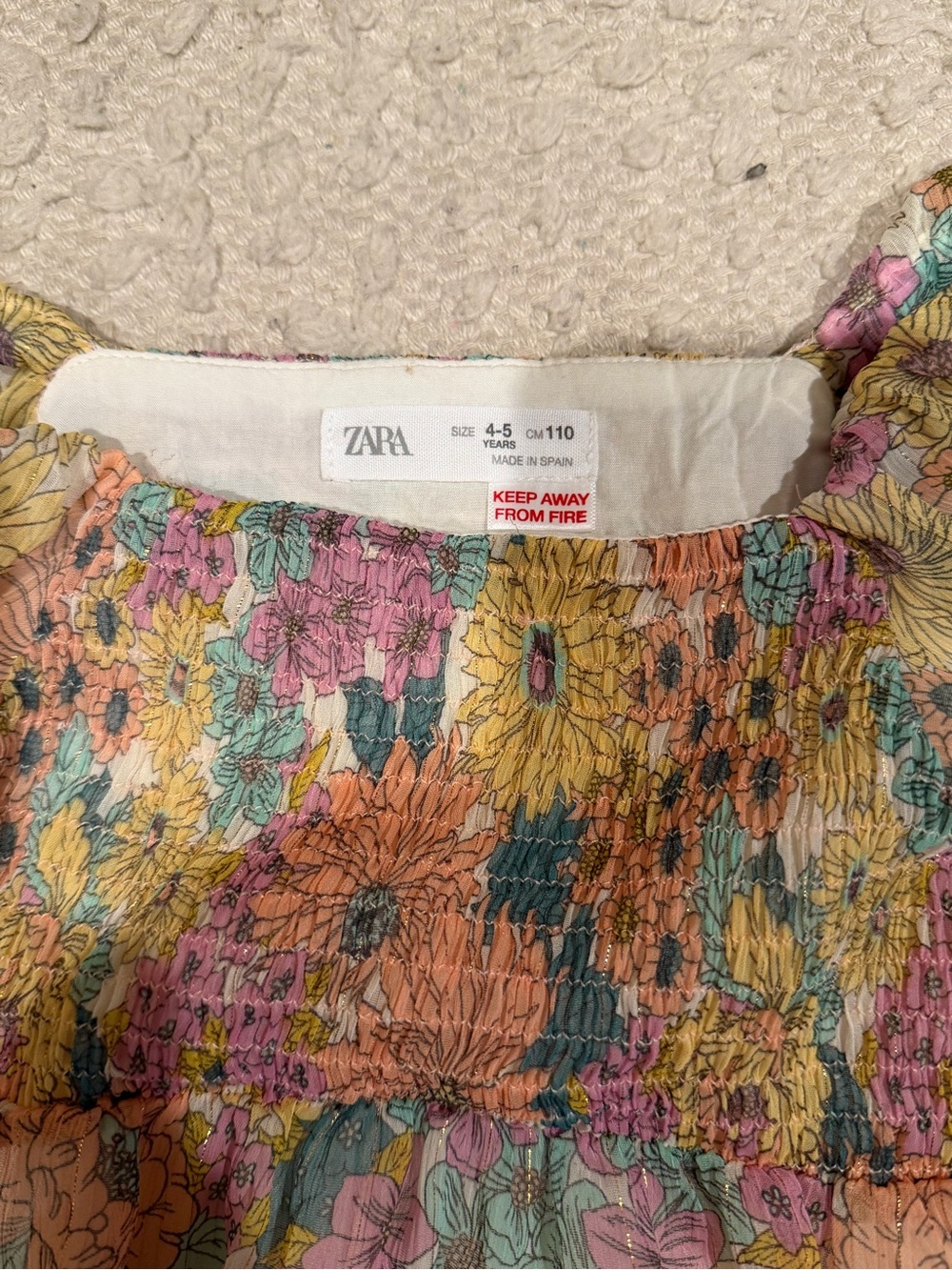Zara Floral size 4-5 Puff-Sleeve Dress in Yellow, Pink, Green, Peach - Picture 2 of 5